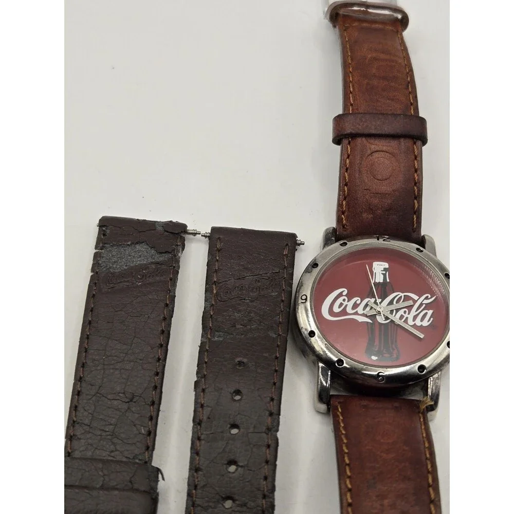 Coca Cola Bottle Coke Watch Brown Band Unisex 2002. New Battery. Spare Band.